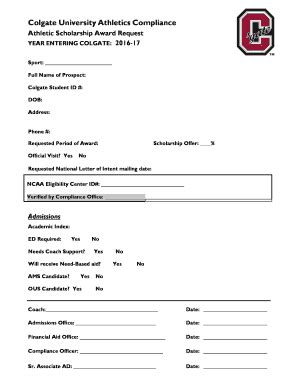 Fillable Online Athletic Scholarship Request Form Fax Email Print