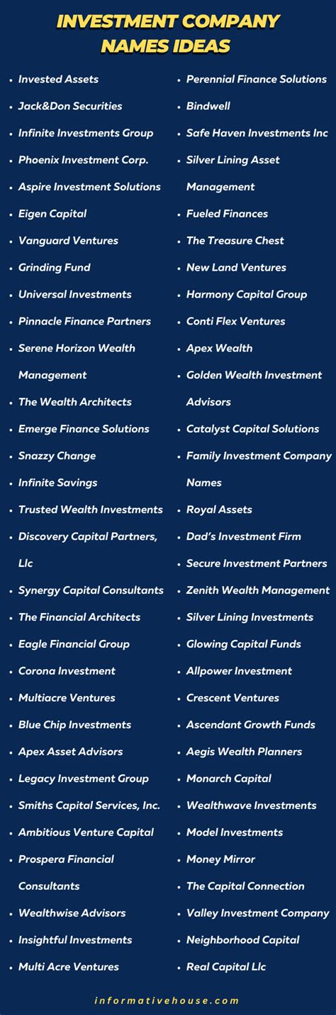 The Best Investment Company Names Ideas Informative House