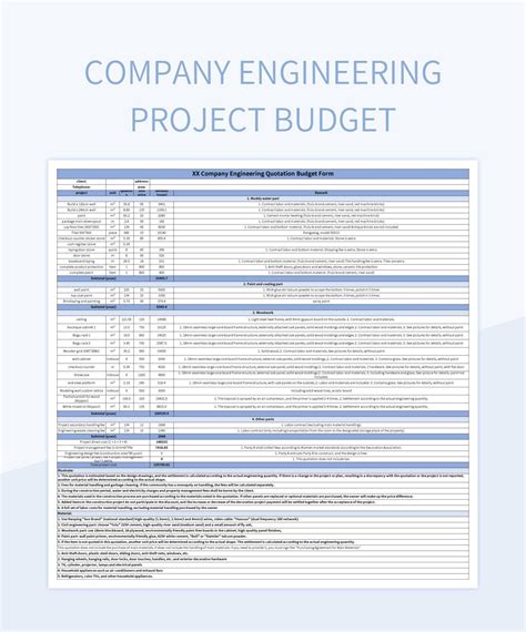 Company Engineering Project Budget Excel Template And Google Sheets