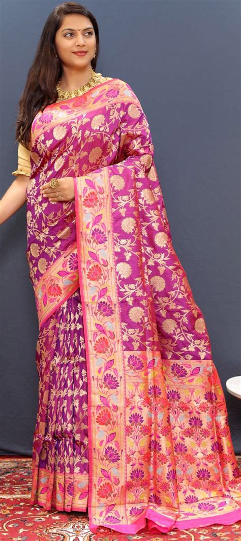 Festive Traditional Purple And Violet Color Silk Fabric Saree 1917826