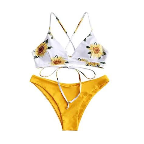 Sunflower Printed Bikini Set Sexy Swimwear Women Mujer Push Up