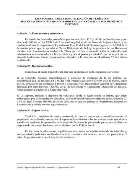 Tasa por Retirada e Inmovilización de Vehículos Mal Estacionados