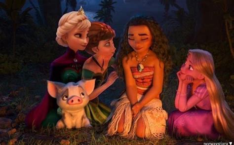 Elsa Anna Rapunzel Meet Moana Anna Wow Youre Skin Is Beautiful