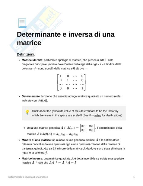 Determinante E Inversa Di Una Matrice