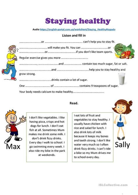 Staying Healthy Listening Reading Writing English Esl Worksheets