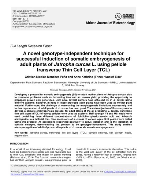 Pdf African Journal Of Biotechnology A Novel Genotype Independent