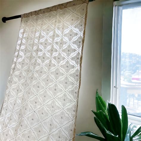 Off White Hand Woven Curtain With Embroidered Detail, Minimalist ...