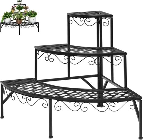 Giantexuk 3 Tier Metal Plant Stand Indoor Outdoor Ladder Flower Pot Rack Holder With Curved