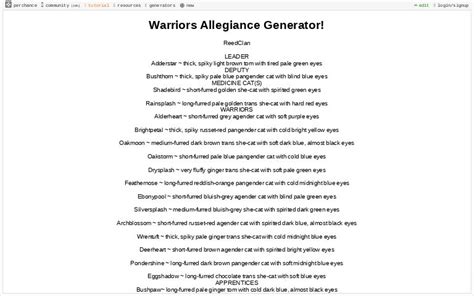 Warriors Allegiance Generator