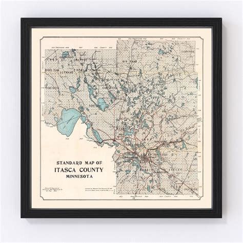 Itasca County MN Map 1914 Old Map of Minnesota Art Vintage Print Framed ...