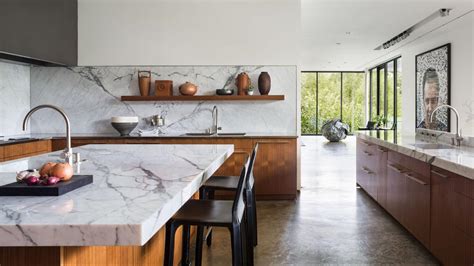 Bianco Marble Tiles On Kitchen Countertops And Backsplash