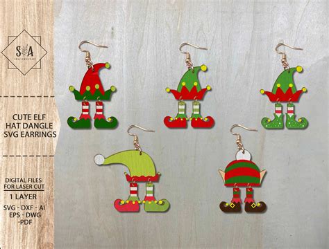 Elf Hat Earrings Bundle Svg Christmas Dangle Earrings Etsy