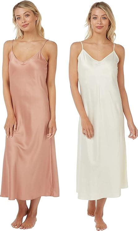 Pack Of 2 Ladies Long Satin Chemise Nightdresses Uk Clothing