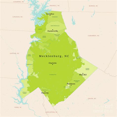 NC Mecklenburg County Vector Map Green Digital Art by Frank Ramspott - Pixels