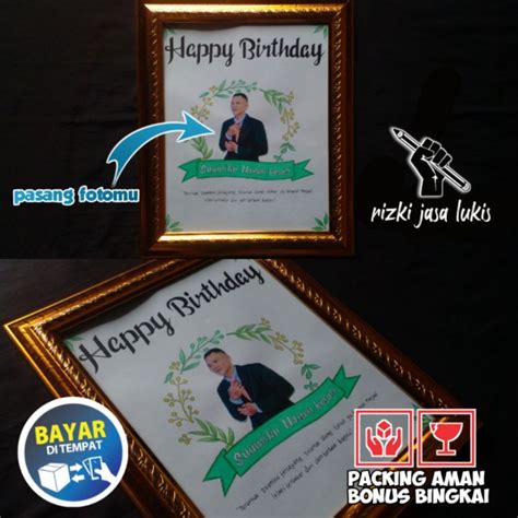 Jual Lukisan Tangan Kado Ulang Tahun Happy Birthday Custom Foto Ukuran