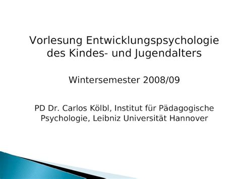 Ppt Vorlesung Entwicklungspsychologie Des Kindes Und Jugendalters