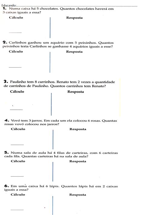 Problemas De Multiplicacao 2 Ano