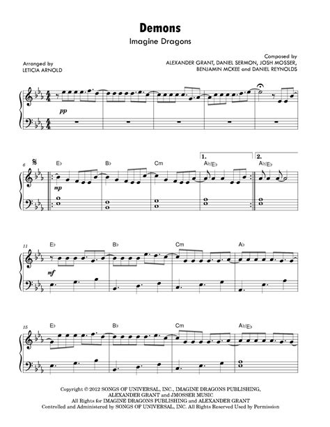 Demons Arr Leticia Arnold Sheet Music Imagine Dragons Piano Solo