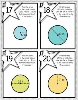 Circumference And Area Of Circles Th Grade Math Task Cards And Bingo