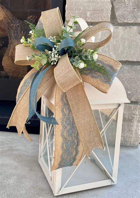 Farmhouse Bow Burlap Slate Blue Or Olive Lace Natural Linen