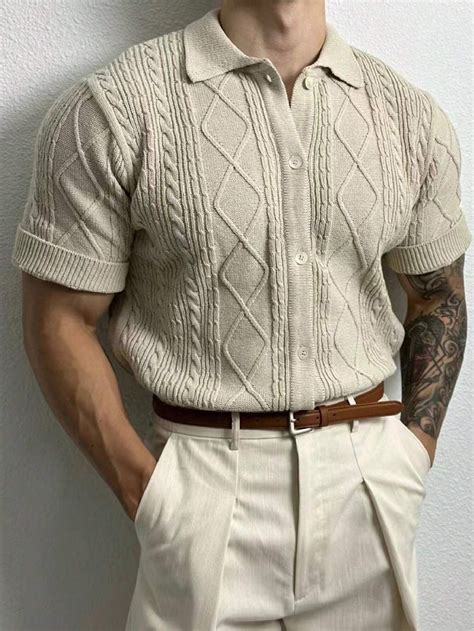 Manfinity Homme Men S Short Sleeve Single Breasted Knitted Top In