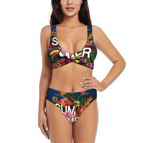 Rocae Summer Birds And Flowers For Bikini Set For Women Two Piece Sexy High Swimsuits Split