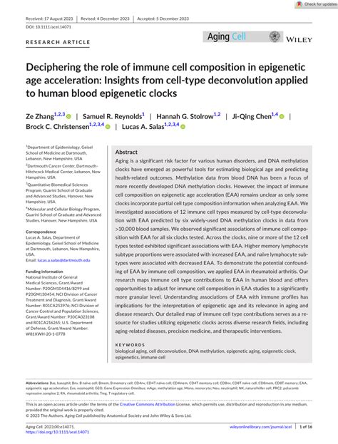 Pdf Deciphering The Role Of Immune Cell Composition In Epigenetic Age