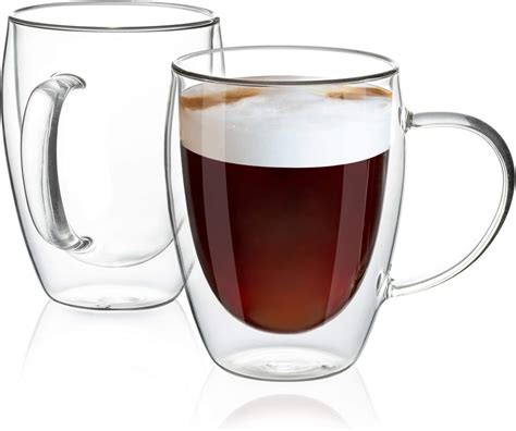 12 Oz Double Walled Glass Coffee Mugs With Handle