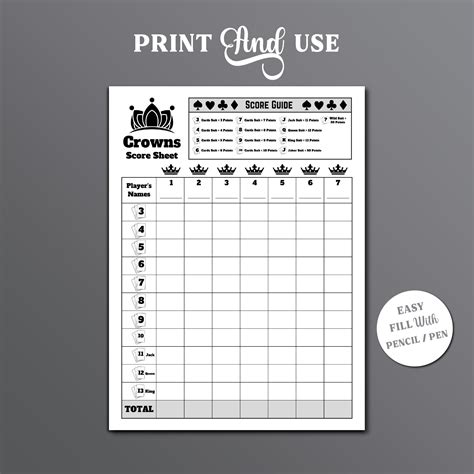 Five Crowns Card Game Score Sheet Crowns Card Game Score Sheet 5 Crowns Game Score Sheet