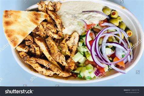 Mediterranean Chicken Shawarma Rice Bowl Hummus Stock Photo 1198272178