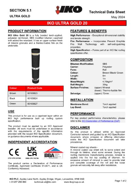 IKO ULTRA Gold 20 Capsheet Technical Data Sheet IKO Ireland NBS