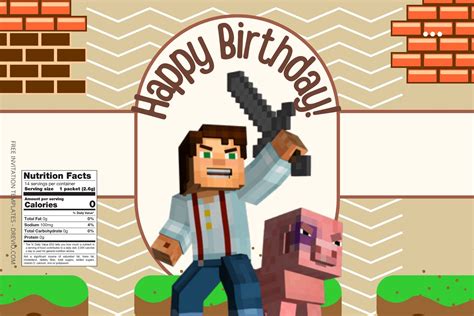 Free Editable Minecraft Canva Birthday Water Bottle Labels Six