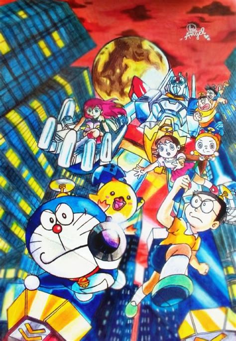 🍡Doraemon steel troops winged angels movie poster drawing 🍡 | Poster drawing, Angel movie, Doraemon