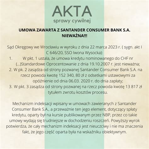 Umowa Zawarta Z Santander Consumer Bank S A Niewa Na