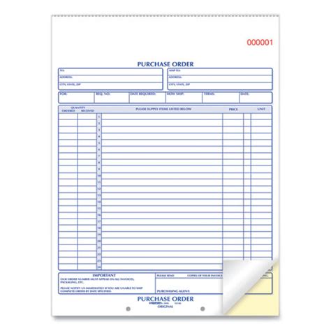 Purchase Order Book Lines Two Part Carbonless X Forms