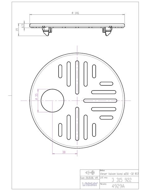 Lattiakaivon kansi Vieser 150 rst pyöreä 32mm putkilähtö K Rauta