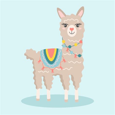 Cute cartoon llama wearing knitted blanket. Vector illustration ...