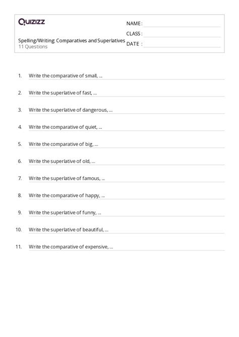 50 Comparatives And Superlatives Worksheets For 3rd Grade On Quizizz