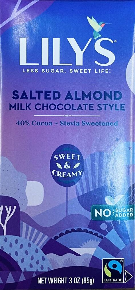 Lilys Salted Almond Milk Chocolate Style Stevia Sweetened 40 Cocoa 3 Oz Bar