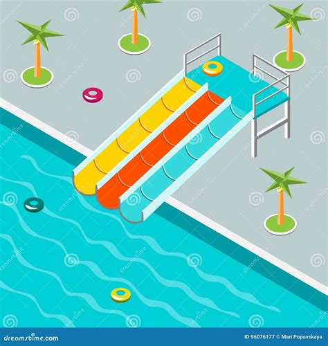 The Water Park Is Isometric Stock Vector Illustration Of Flowing