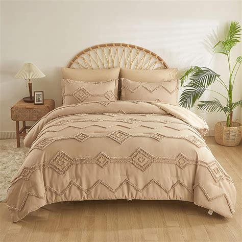 Amazon Ellewins Khaki King Size Comforter Set Piece Tufted Bed