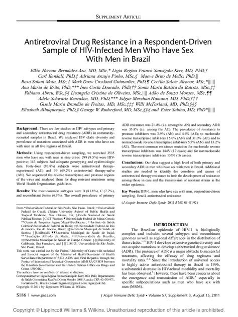 Pdf Antiretroviral Drug Resistance In A Respondent Driven Sample Of