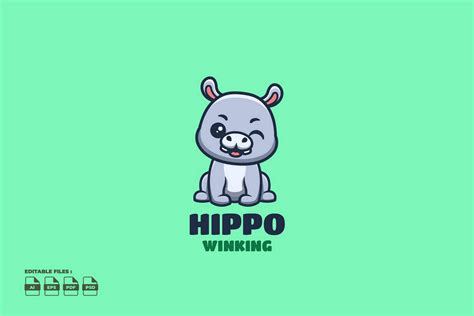 Winking Hippo Cute Kawaii Creative Masco Graphic By Ajiwaluyo88