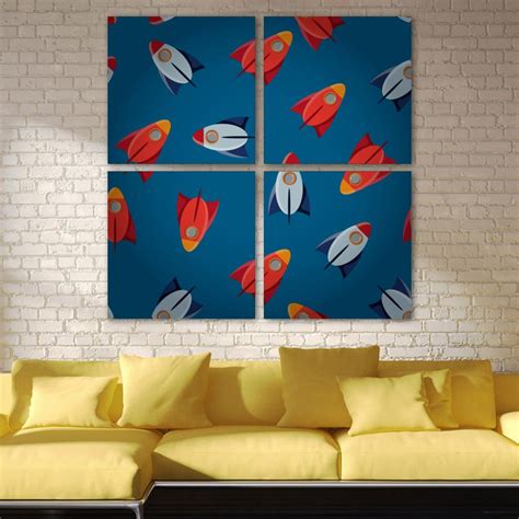 Ownta Outer Spaceship Rocket Pattern Pc Frameless Canvas Wall Art