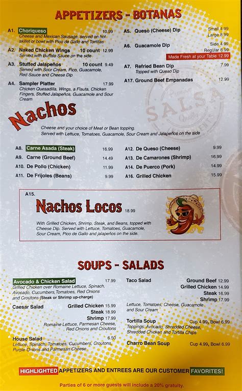 Dinner Menu El Paso Mexican Grill Carencro LA