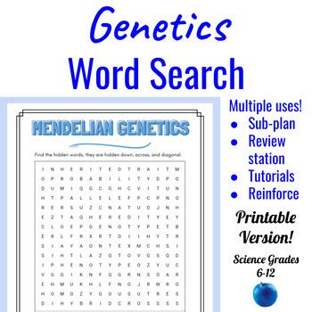 Genetics Word Search Puzzle Biology Review Day Tpt