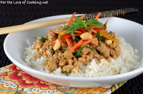 Thai Basil Chicken Rice Bowl With Lemongrass Coconut Rice For The