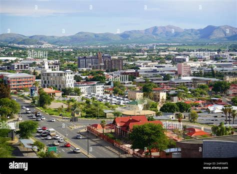 12 February 2022 - Windhoek, Namibia : View across city center of ...