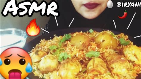 ASMR MUKBANG EATING SPICY SPICY EGG BIRYANI ONION RAITA BIG BITES