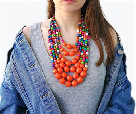 Multi Color Beaded Necklace Chunky Multistrand Necklace For Etsy